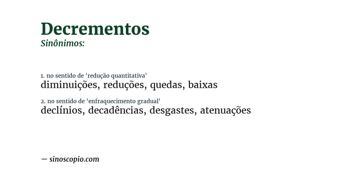 Sinônimo de decrementos