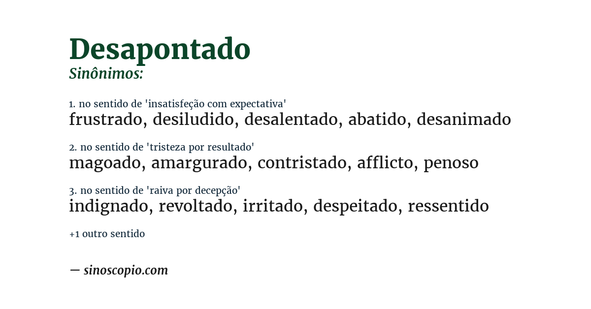 Sinônimo de desapontado