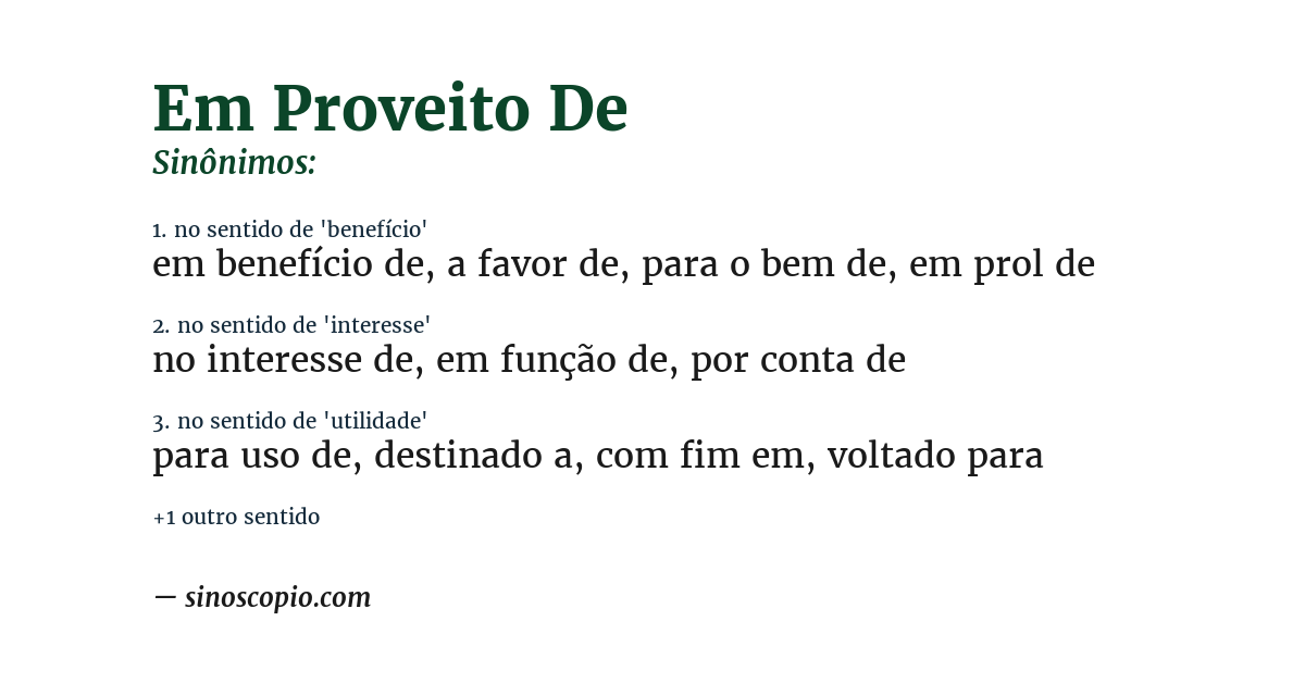 Sinônimo de em proveito de