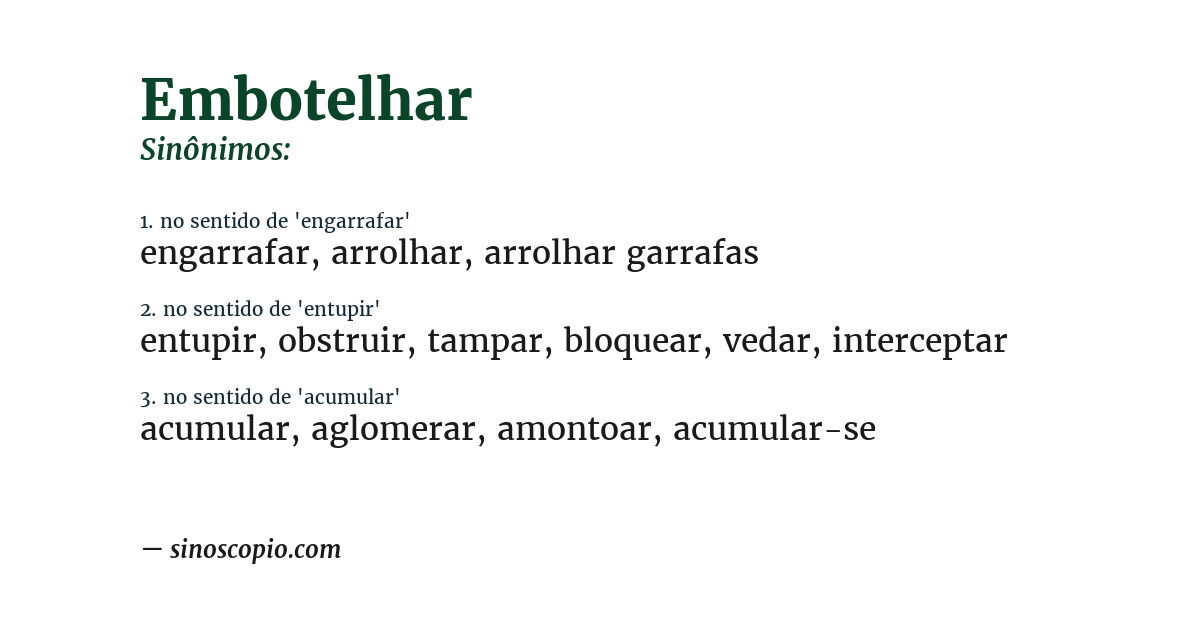 Sinônimo de embotelhar