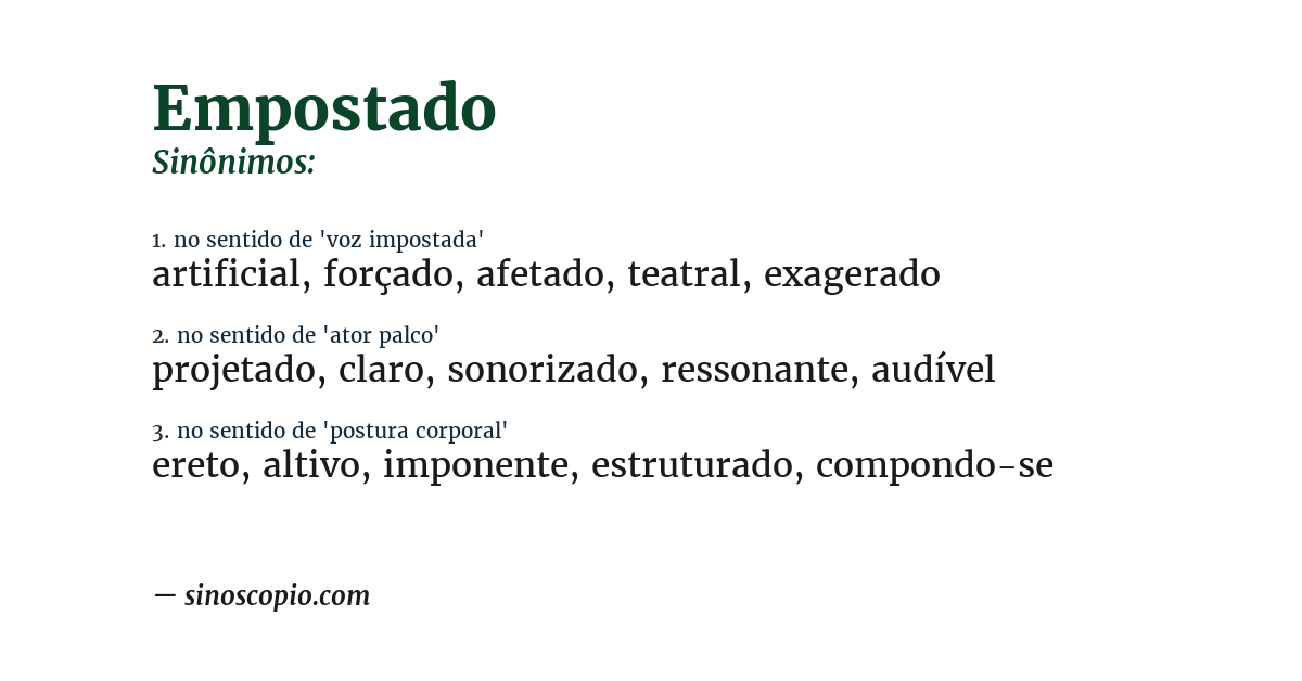 Sinônimo de empostado