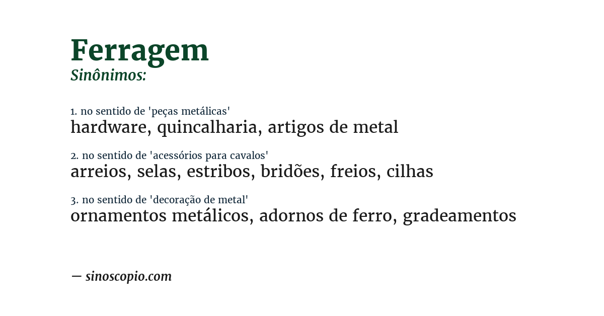 Sinônimo de ferragem