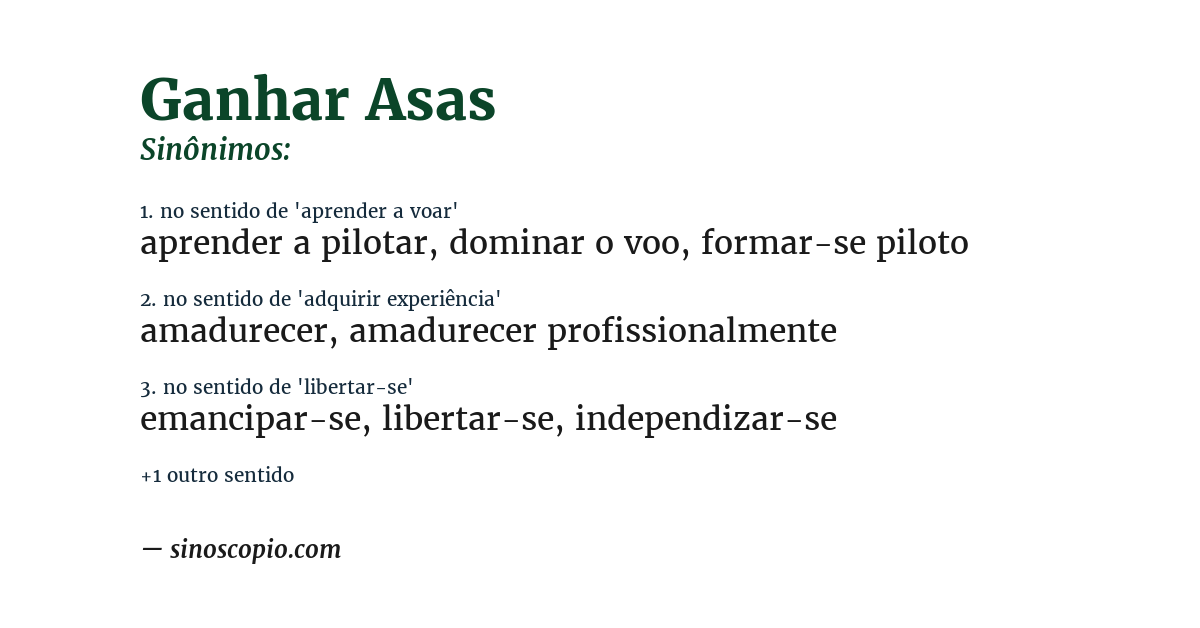 Sinônimo de ganhar asas