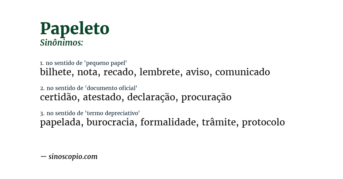 Sinônimo de papeleto