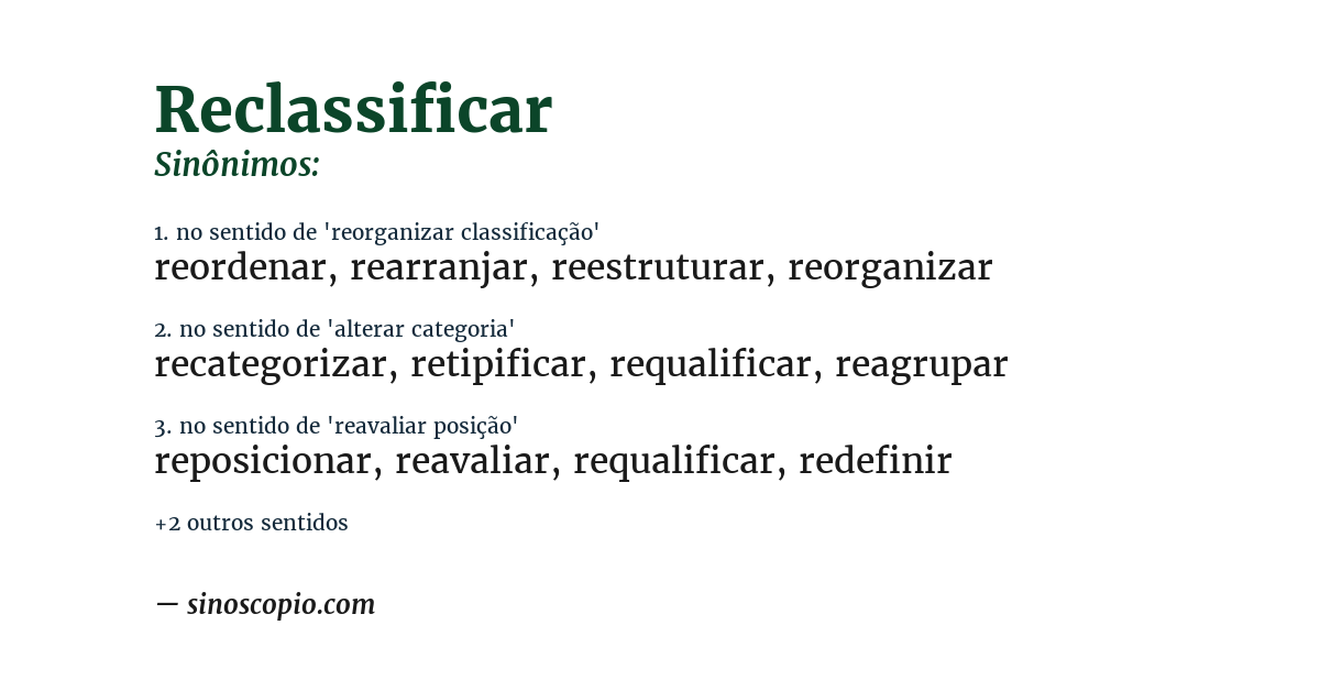 Sinônimo de reclassificar