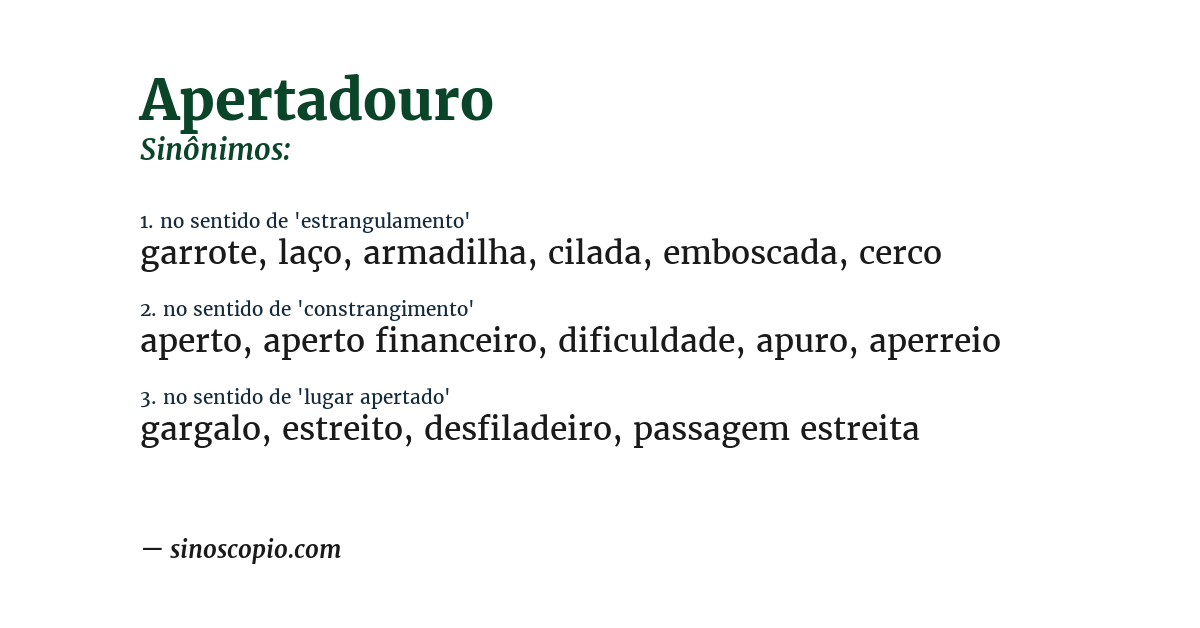 Sinônimo de apertadouro