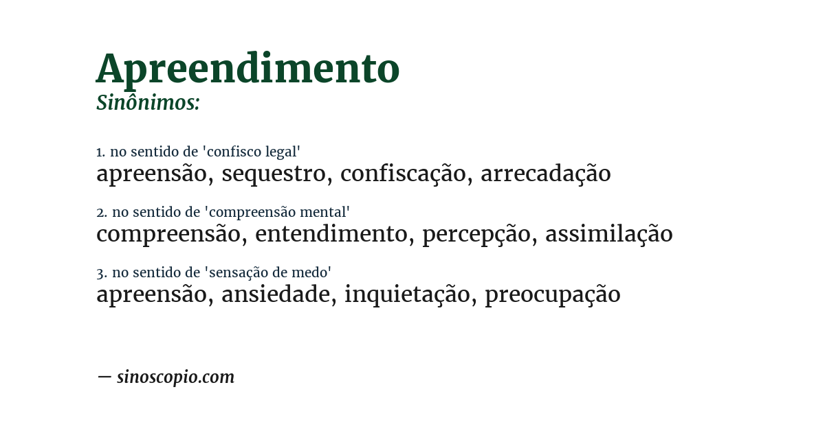 Sinônimo de apreendimento