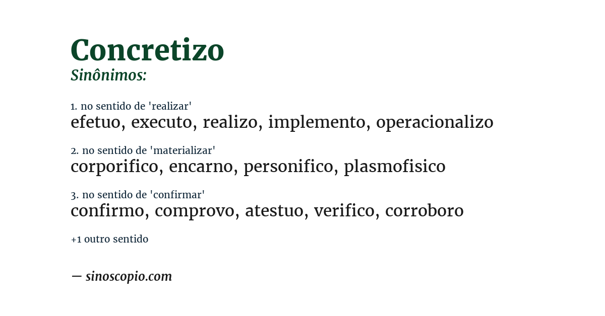 Sinônimo de concretizo