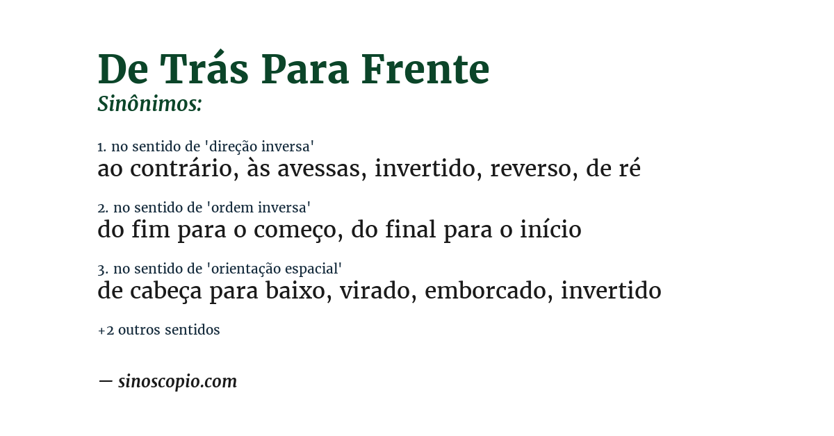 Sinônimo de de trás para frente