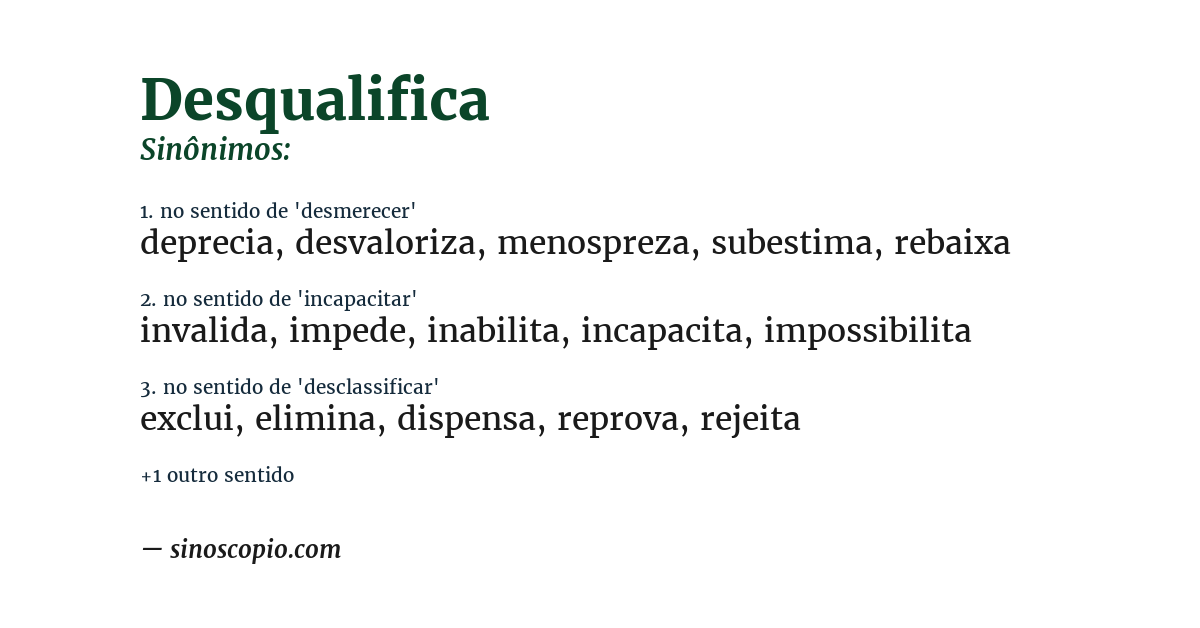Sinônimo de desqualifica