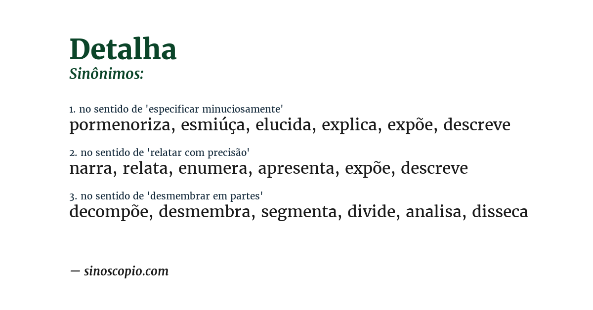 Sinônimo de detalha