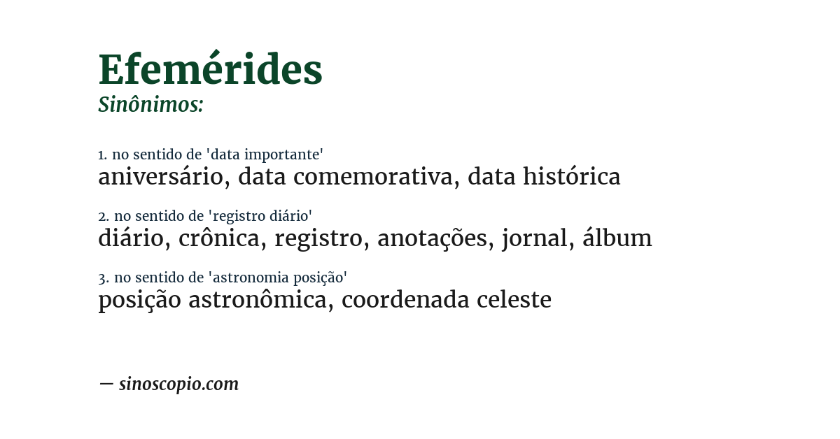 Sinônimo de efemérides