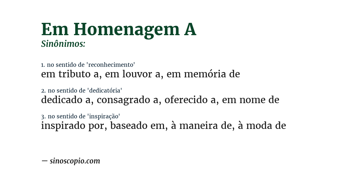 Sinônimo de em homenagem a