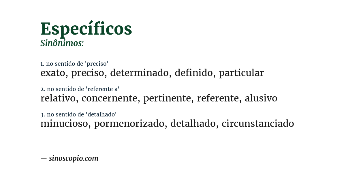 Sinônimo de específicos