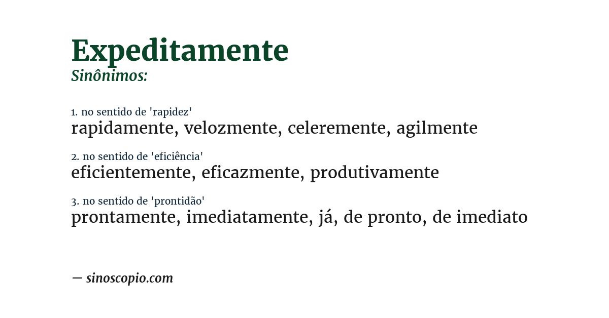 Sinônimo de expeditamente