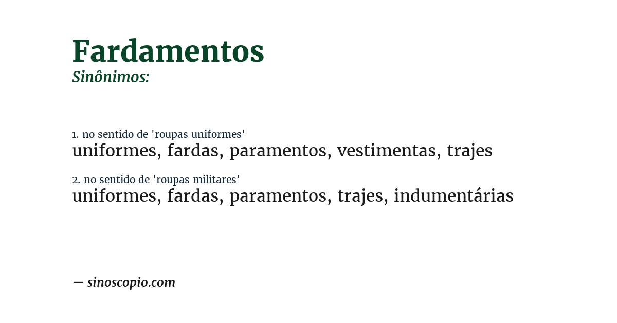 Sinônimo de fardamentos