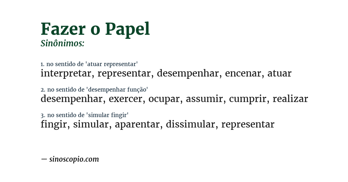 Sinônimo de fazer o papel