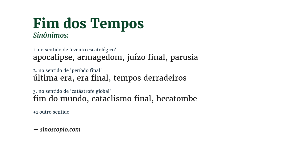 Sinônimo de fim dos tempos