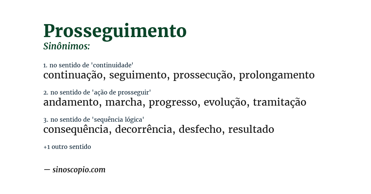 Sinônimo de prosseguimento
