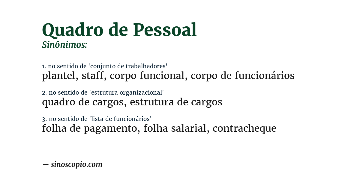 Sinônimo de quadro de pessoal