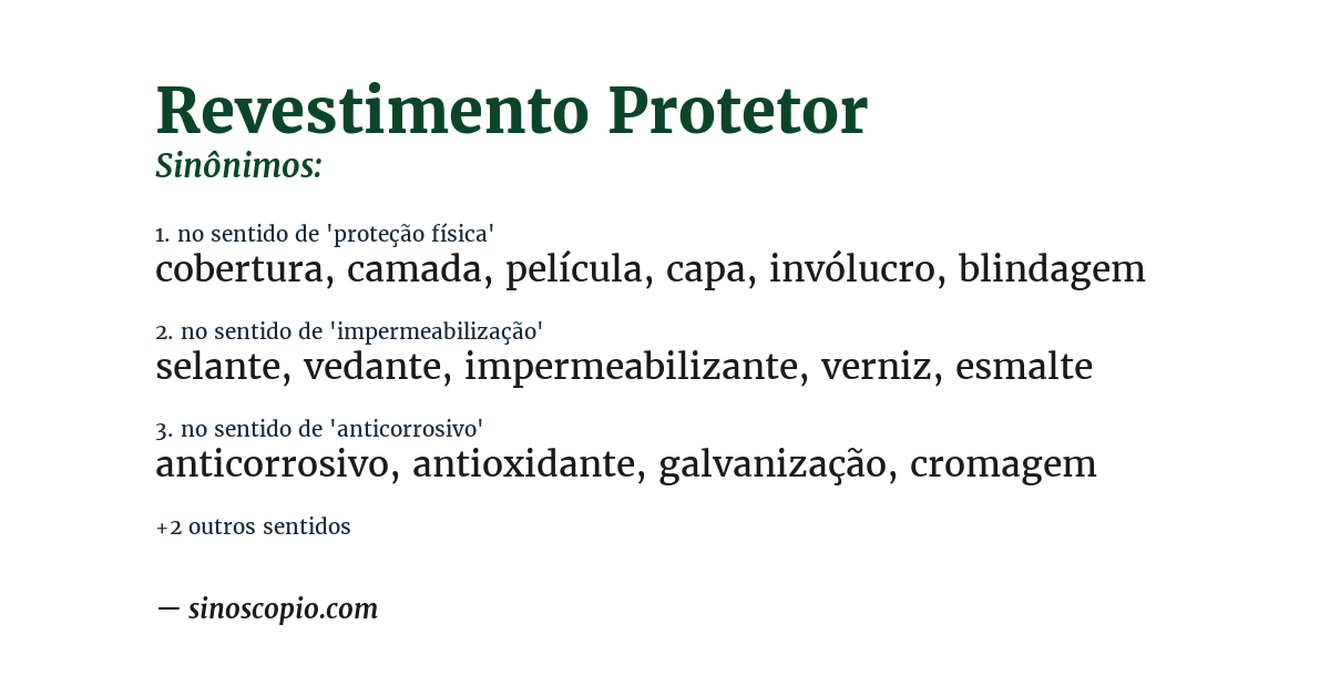 Sinônimo de revestimento protetor