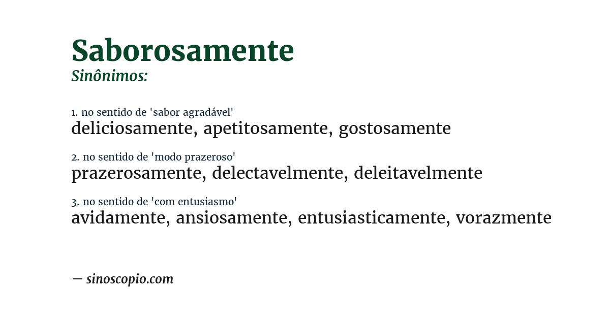 Sinônimo de saborosamente