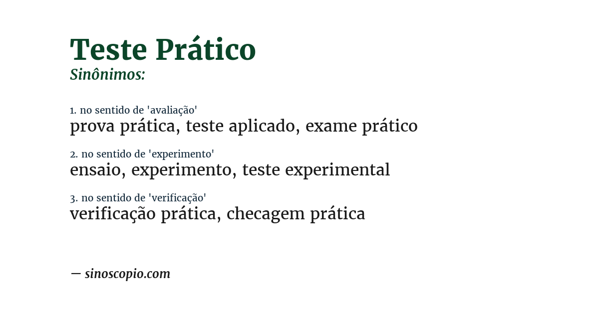 Sinônimo de teste prático