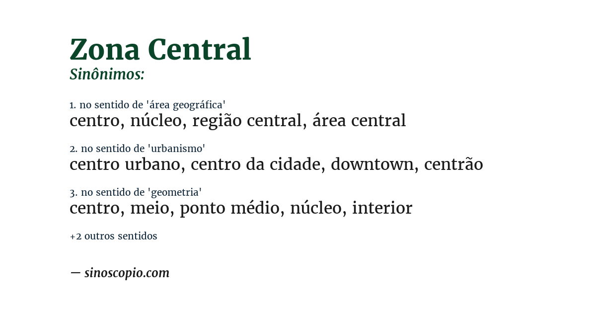 Sinônimo de zona central