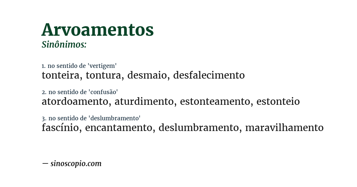 Sinônimo de arvoamentos