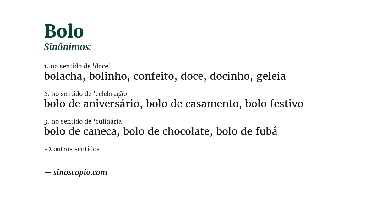 Sinônimo de bolo