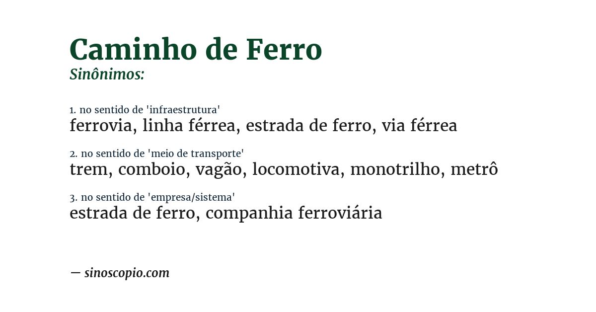 Sinônimo de caminho de ferro