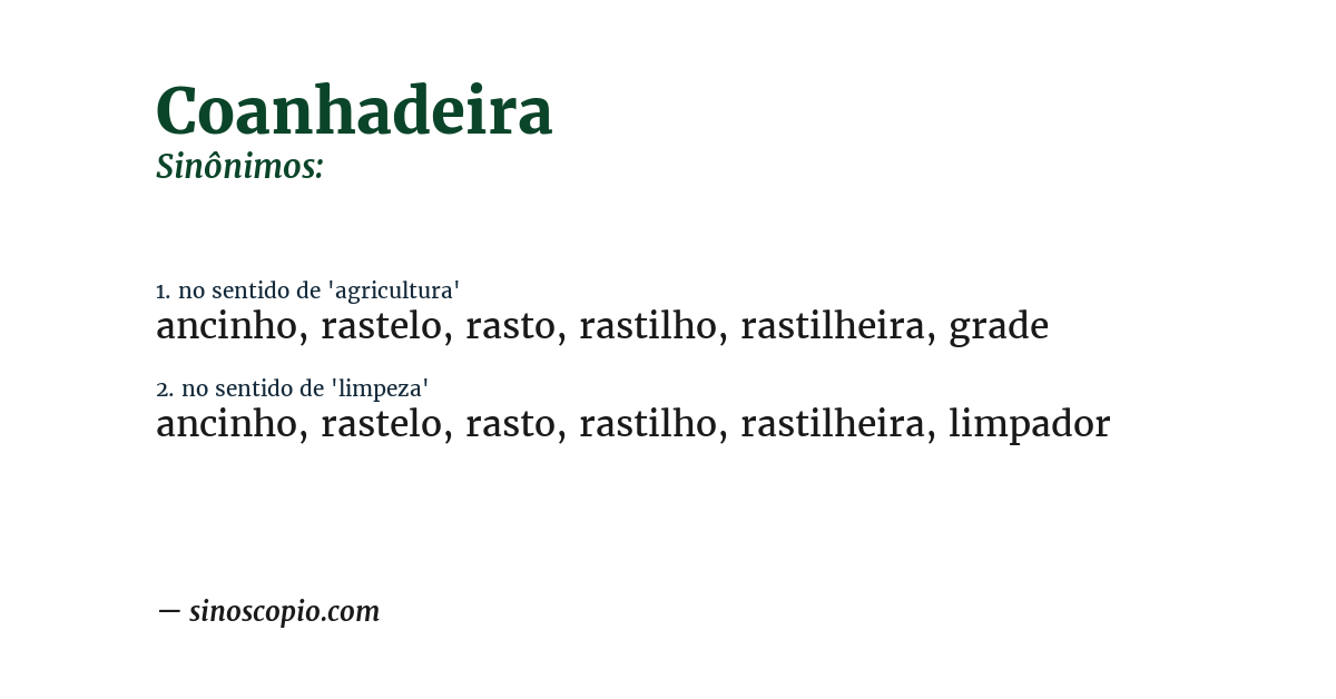 Sinônimo de coanhadeira