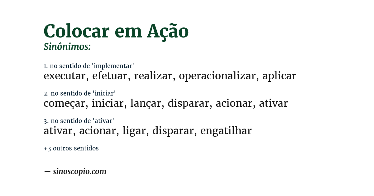 Sinônimo de colocar em ação