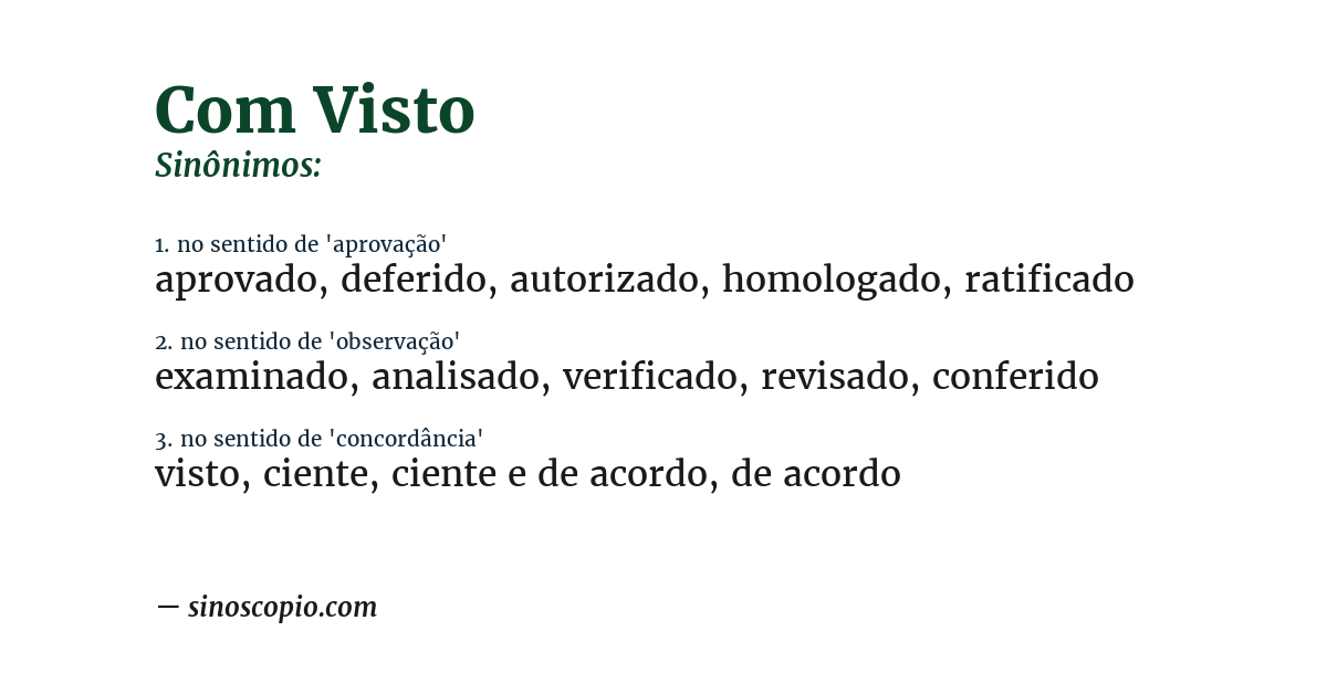 Sinônimo de com visto