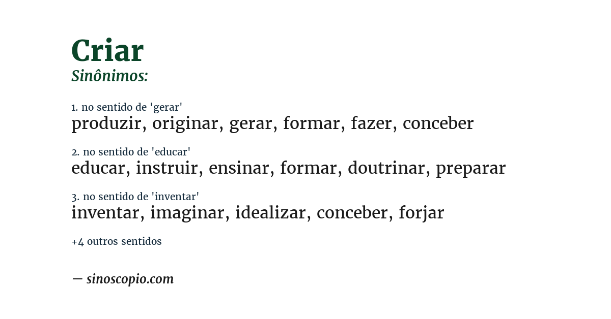 Sinônimo de criar