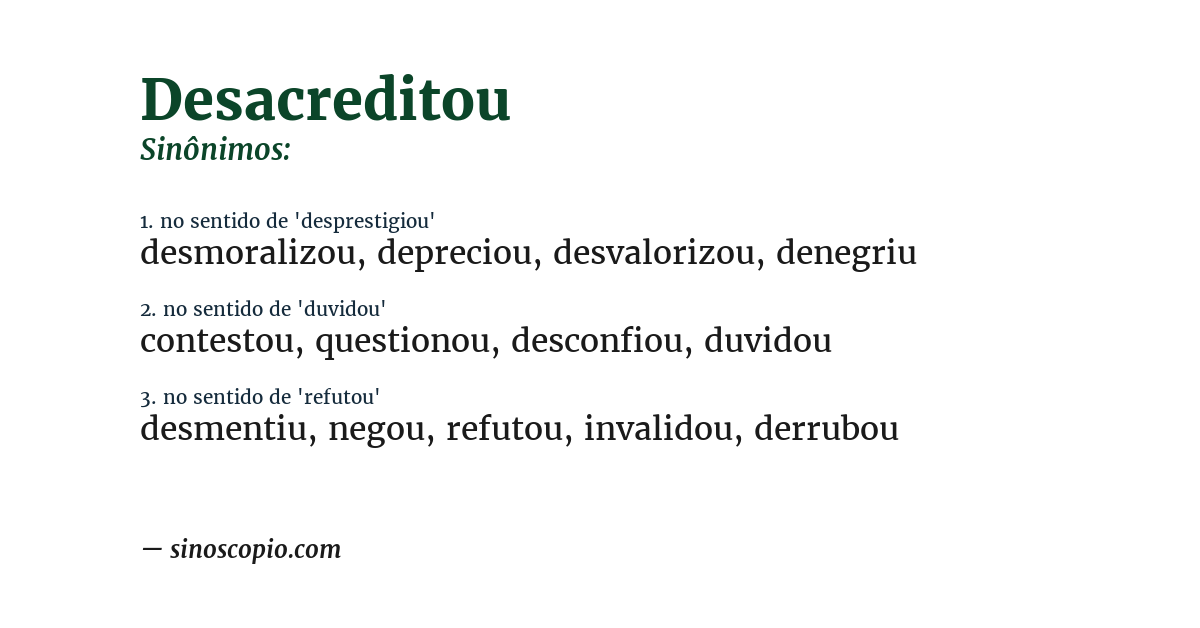 Sinônimo de desacreditou