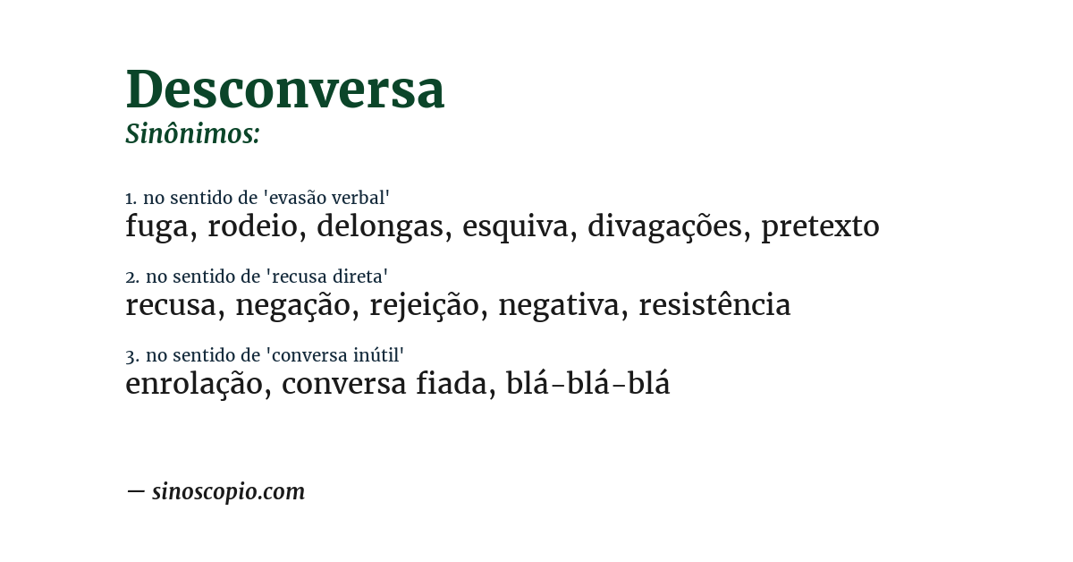 Sinônimo de desconversa