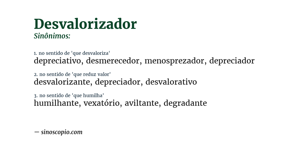 Sinônimo de desvalorizador