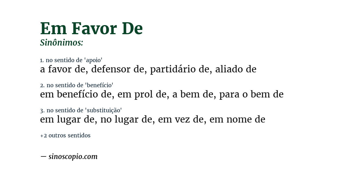 Sinônimo de em favor de