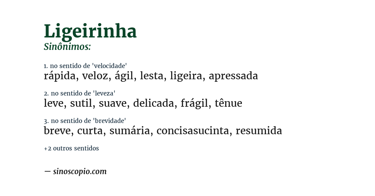 Sinônimo de ligeirinha