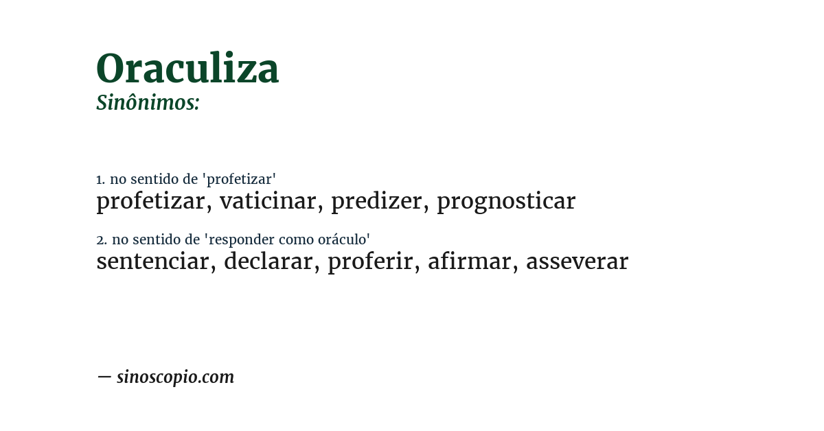 Sinônimo de oraculiza