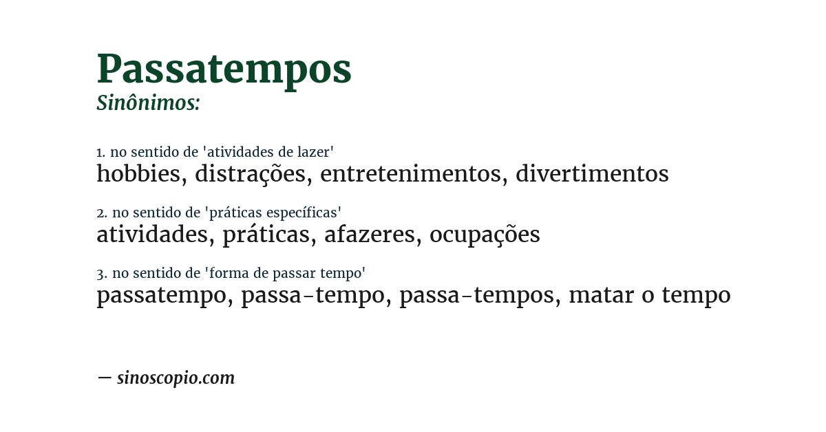 Sinônimo de passatempos