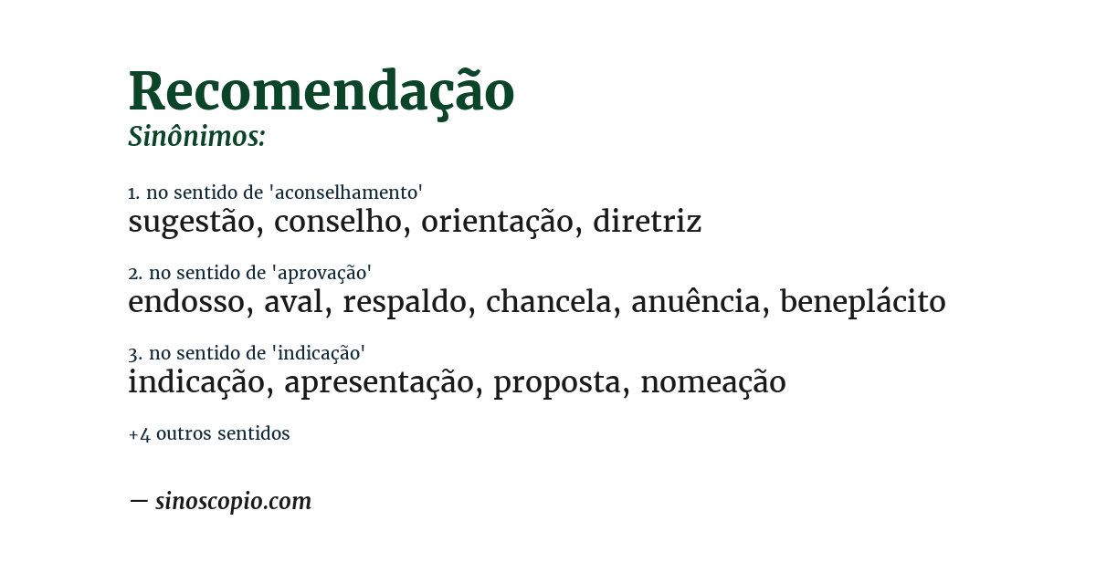 Sinônimo de recomendação