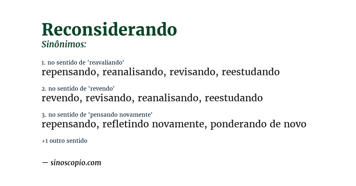 Sinônimo de reconsiderando