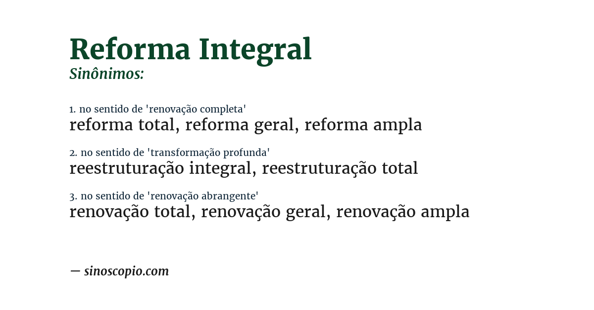Sinônimo de reforma integral