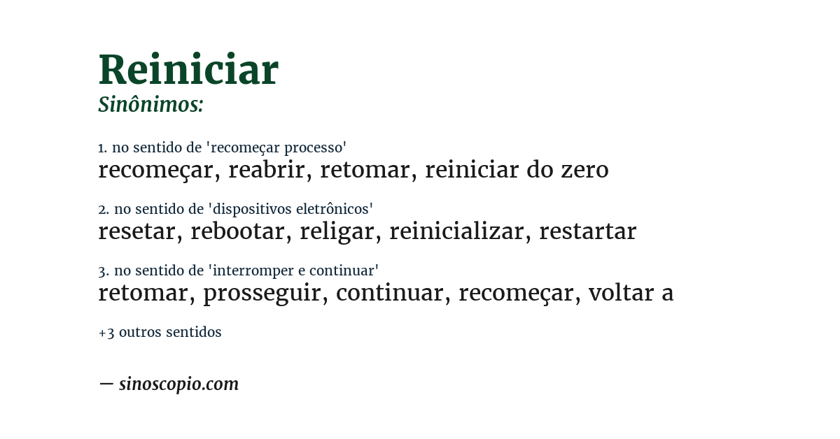 Sinônimo de reiniciar