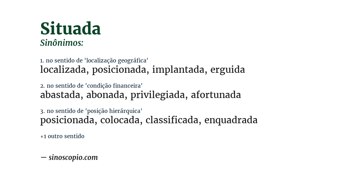 Sinônimo de situada