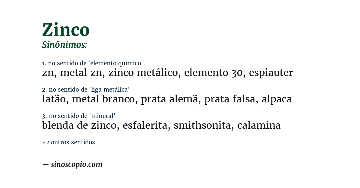 Sinônimo de zinco