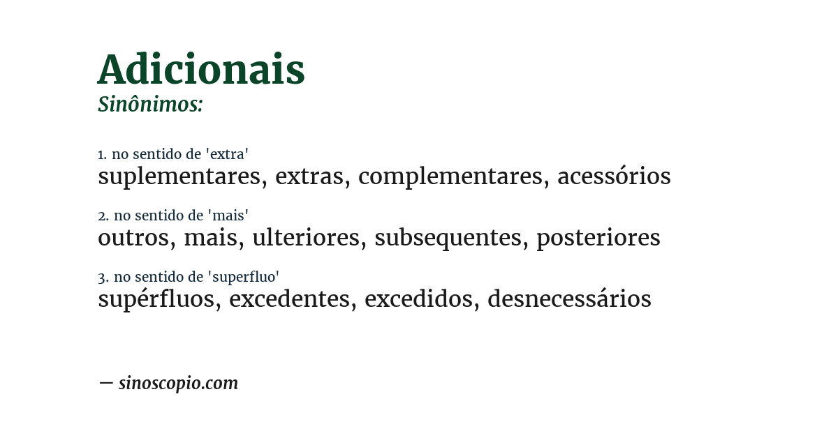 Sinônimo de adicionais