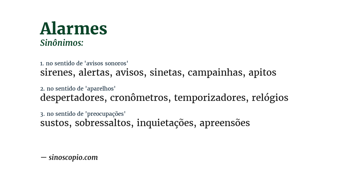 Sinônimo de alarmes